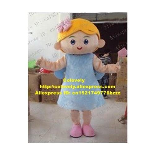 Fancy Orange Little Girl Mascot Costume Mascotte Lassock Kid With Pink Star In Her Hand Long Blue Skirt Adult No.2862 Free Ship