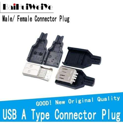 10Pcs/LOT USB DIY USB 2.0 Connector Plug A Type Male 4 Pin Assembly Adapter Socket Solder Type Black Plastic Shell Male/ Female