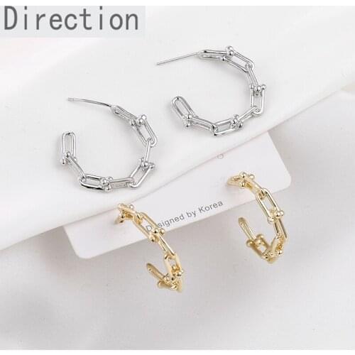 14K gold clad copper plated genuine gold splicing C-type Chain Silver Pin Earrings DIY Earrings accessories Earrings