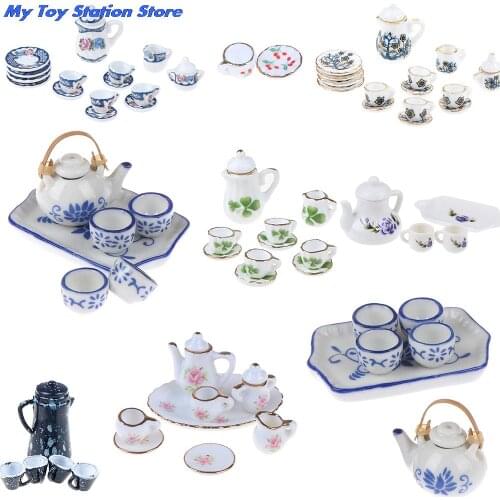 15/8/9/4/2Pcs 1:12 Dolls House Miniature Mugs Dish Cups Pot Set Direction Furniture Toys Coffee Tea Cups Dollhouse Accessory