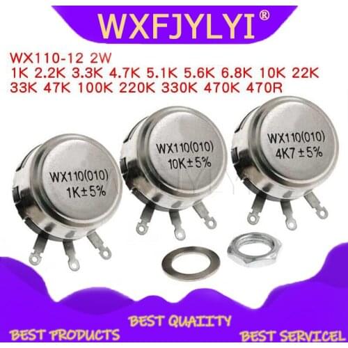 2pcs WX110 (010) 6mm Round Metal Shaft Single Turn Wire resistor Wound Potentiometer 1k 2.2k 3.3k 4.7K 5.6k 6.8k 10k 22k ohm