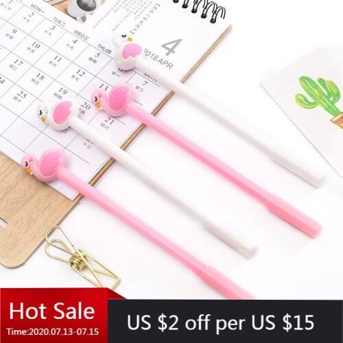 24 Pcs Cute Korean Stationery Flamingo Neutral Pen Creative Cartoon Signature Students Kawaii School Supplies Pen for Writing