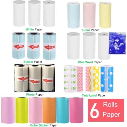 6 Rolls 57X30mm Thermal Label Sticker Paper Photo Paper Color Paper Color Sticker Paper For PeriPage PAPERANG Photo Printer
