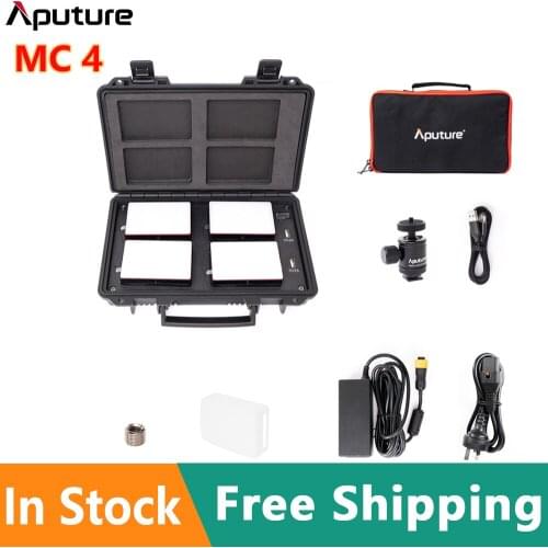 Aputure MC 4-Light Travel Kit Photography Studio Mini Fill Light 3200K-6500K HSI Color Control Mini RGB Light with Charging Case