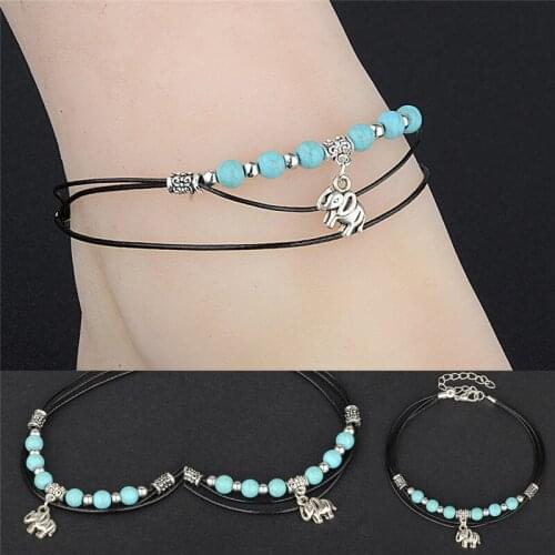 Elephant Rope Multi-Layer Handmade Leather Anklet Chain Bracelet Lady