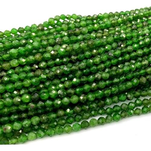 Genuine Natural Green Chrome Diopside Faceted Round Small Necklace Bracelets Beads 2mm 3mm 4mm 15" 06380
