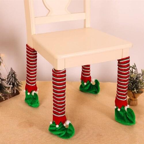 4PCS Christmas Chair Sock Santa Striped Xmas Desk Leg Sock Elf Stocking Floor Protector Tables Leg Covers for Xmas Decor navidad