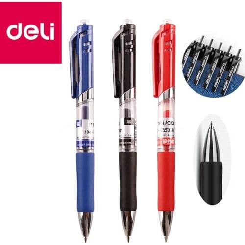 Deli Retractable Gel Pen TiP 0.5mm Black Blue color Writing Tools School Office supplies Stationery gel ink pens
