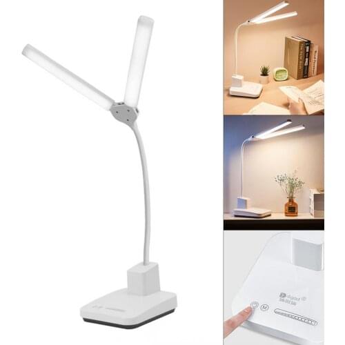Double Head Desk Lamp USB Rechargeable Stepless Dimming Eye Protection Table Light 3 Color Study Reading Light
