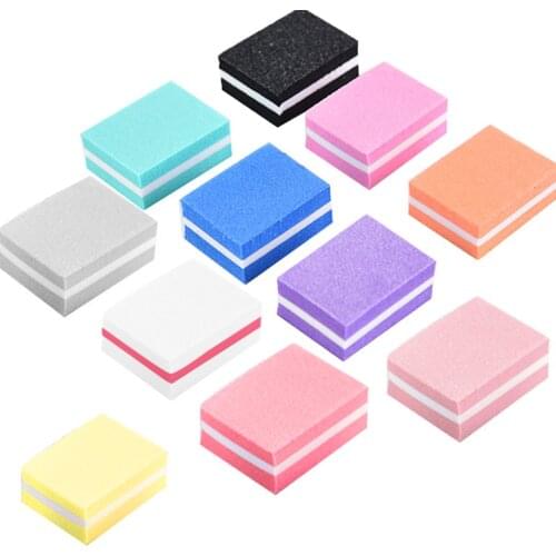 10pcs/lot Double-sided Mini Nail File Blocks Colorful Sponge Nail Polish Sanding Buffer Strips Polishing Manicure Tools