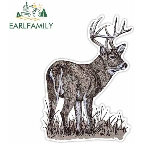 EARLFAMILY 13cm x 9.3cm White Tail Buck Printed Vinyl Decal for Car Truck SUV RV Cartoon Animal Car Sticker