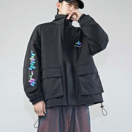 2020 fashion Letter Print Color Reflective Jacket Men/women Harajuku Windbreaker Jackets Hooded Streetwear Coat Long Sleeved