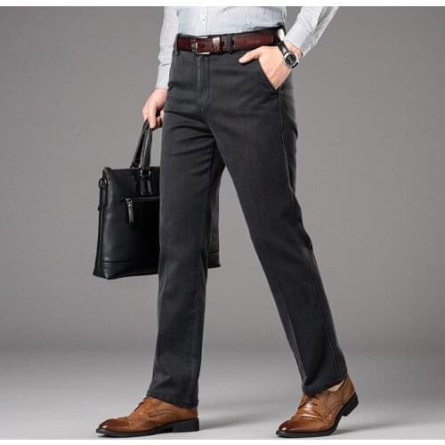 2021 Nen Autumn Winter Denim Casual Pants Men Black Straight High Waist Stretch Mens Pants Denim Trousers Fashion personality