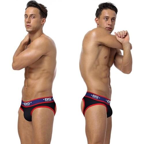 Brand Men Underwear open back Sexy Hollow Crotch BOTTOMLESS Cotton Men Briefs Backless Buttocks cueca Gay Underwear