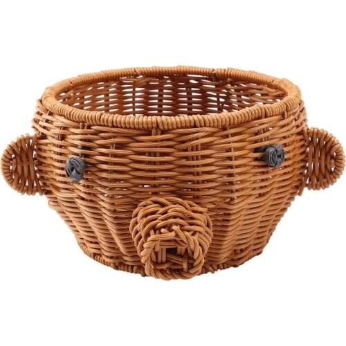 New Creative Cartoon Garden Belly Pig Rattan Woven Basket Home Living Room Snack Storage Basket Decorative Tray