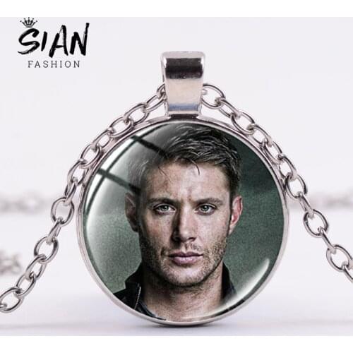 SIAN Classic TV Character Dean Necklace Supernatural Sam Poster Pentagram Devils Trap Glass Cabochon Gem Pendants for Men Women