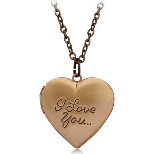 "I love you" Heart Locket Pendant Necklace Women Men Lovers Vintage Brass Photo Frame Box Choker Neckalces Fashion Love Jewelry