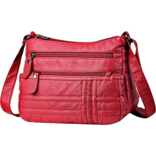 Hot Fashion Women Bag Washed Pu Soft Leather Shoulder Bag Multi-layer Crossbody Bags Quality Small Bag Brand Red Handbag Purse