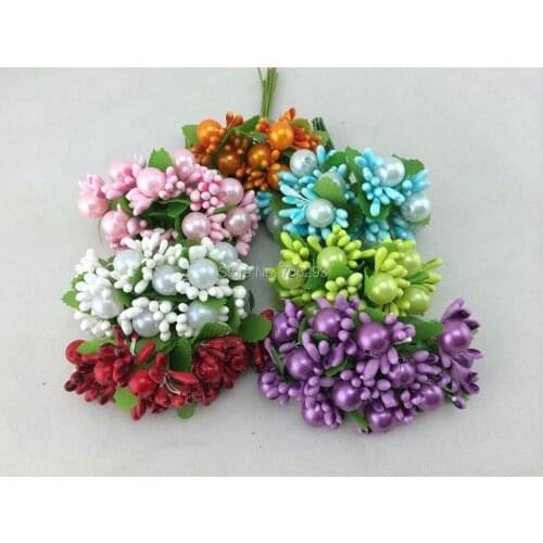 Handmade flower head 2cm Artificial paper flower with coroful beads flowers /Wedding /party decorative flower 100pcs/lot