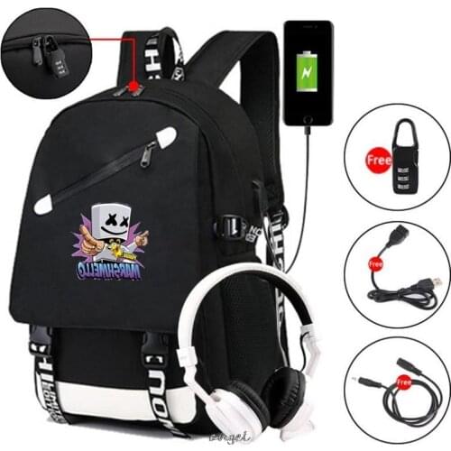 DJ Marshmello Laptop Backpack For USB Charging Schoolbag Boy Girl Teenagers Avengers Backpack School Bag Student Book Bag