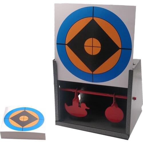 5.50"*5.50" Grey Pellet Trap with Built-in Spinner+20 White-Exquisite Paper Targets for Airgun, Pellet Gun, BBs and Airsoft