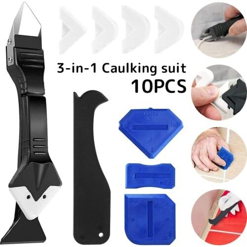 3In1 Silicone Caulking Tool Kit Sealant Finishing Tool Grout Scraper 5 Reuse Silicone Pad Caulk Tool For Kitchen Bathroom Window
