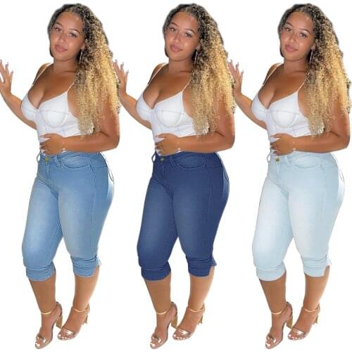 Blue Cropped Jeans Women Summer 2021 Fashion Slim High Waist Tight Jeans Woman Sexy Skinny Butt Lift Pencil Pants Vaqueros Mujer