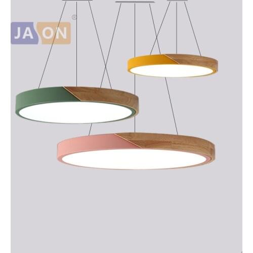 LED Modern Macaron 2 In 1 Iron Wood Acryl Round LED Lamp LED Light.Pendant Lights.Pendant Lamp.Pendant light For Dinning Room