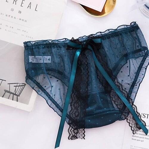 Transparent Panties Sexy Lingerie String Lace New Sexy Fashion Dot Mesh Underwear Lingerie Big Bow Lingerie Brief Underpant