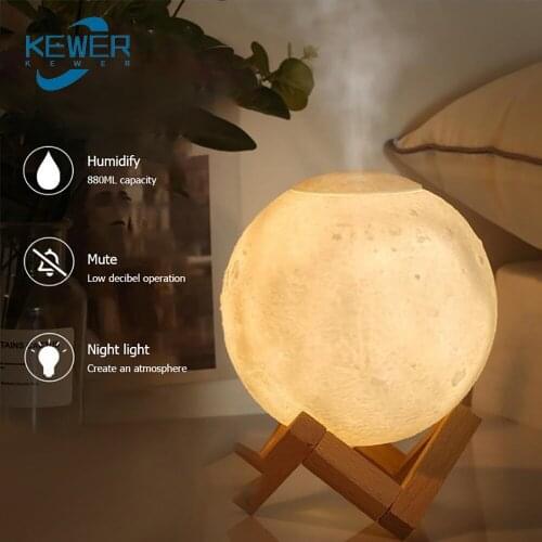 KEWER Air Humidifier Moon Aroma Essential Oil Aromatherapy Diffuser Mist Humidifier Household Air Purifier USB LED Night Light