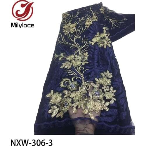 Embroidered Sequins Lace Fabrics African Lace Fabric Nigerian French Tulle Lace Fabric for Sewing Dress 5yards/lot NXW-306