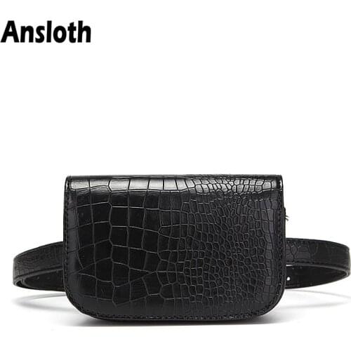 Ansloth Fashion Womens Belt Bag Classic Crocodile Pattern Mini Money Bags Simple Chest Bag For Female Phone Bags Black HPS323