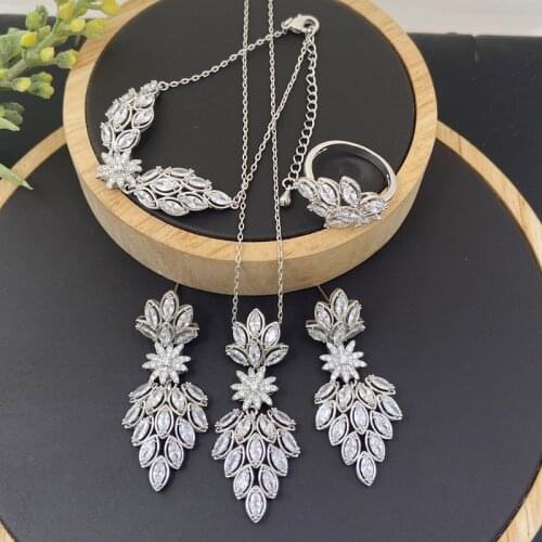 Lanyika Fashion Jewelry Set Gorgeous Oval Zirconia Micro Pave Necklace with Earrings, Bracelet and Ring for Woman Wedding Gifts