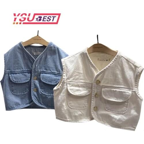 2020 Baby Vests Boys Girls Jeans Denim Waistcoats Outerwear Fashion Children pocket Spring Summer Clothes Kids Jackets