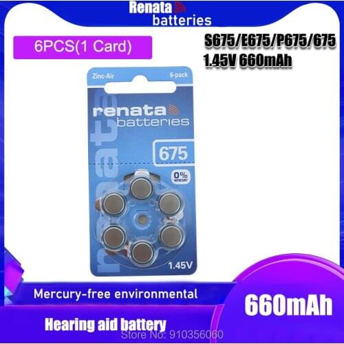 1pack (6 battery) Renata Maratone Plus Size A675 PR44 P675 Zinc Air 1.45V Hearing aid battery