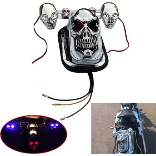 1 x Universal Fit Motorcycle Chrome Skull Turn Signal Rear Brake Tail Light ATV License Plate Integrated Rear Tail Light