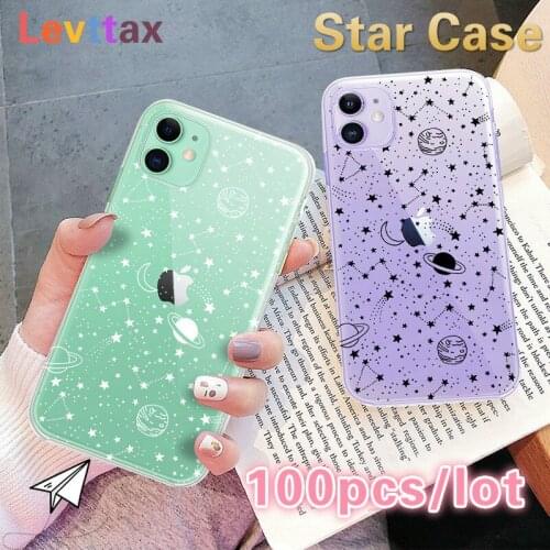 100Pcs/lot Fashion Transpanret Space Planet Stars Moon Phone Case For iPhone 12 11 Pro Max XR X XS 6 7 8 Plus SE2 Soft TPU Cover
