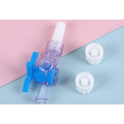 100Pcs T-Connector Extension Infusion Tool Disposable Plastic Three Way Stop Cock Clinical Hospital Luer Lock Blue Adapter