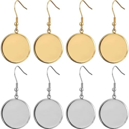 20pcs Lot Gold Stainless Steel Earrings Hook Cabochon Blank Base 6 8 10 12 14 16 18 20 25 30mm Glass Resin DIY Jewelry Making