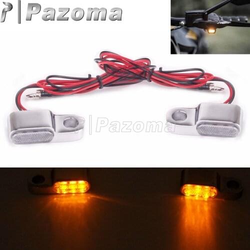2x Chrome Metal Shell LED Mini Amber Turn Signals Universal Motorcycle Indicator Blinker Light Lamp For Harley Honda Cafe Racer