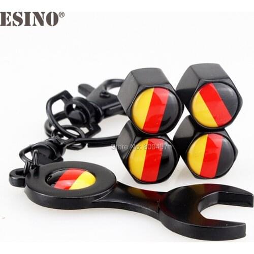 40 x Car Styling Stainless Steel Zinc Alloy Wheel Tire Valve Stems Caps Germany Flag Universal Fit With Mini Wrench Key Chain