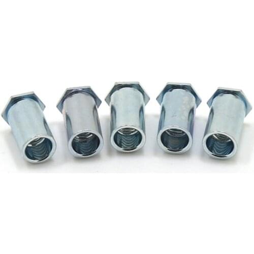 50pcs M3 carbon steel home improvement machinery through hole hexagon pressing in nut 4~8mm length bottom hole 5.4mm