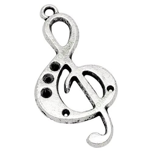 50pcs- Antique Silver Treble Clef Charm Pendant, Music Note Charms 36x17mm