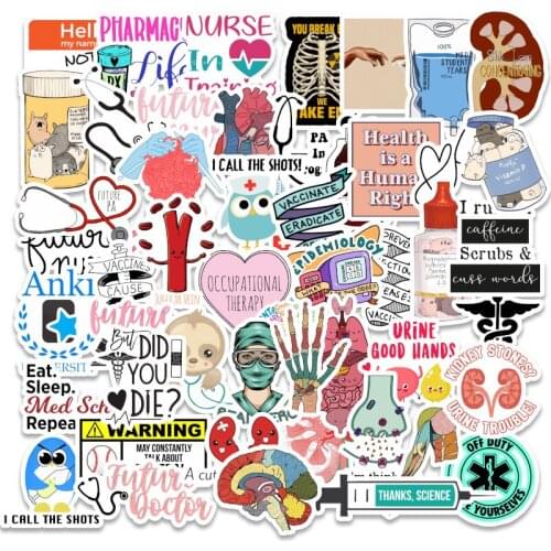 50pcs doctor nurse stickers Laptop Guitar Motorcycle Luggage Skateboard Bicycle Waterproof Sticker pack Kids Toys