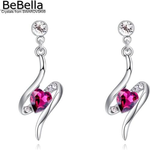 BeBella trendy heart love pendants dangler earrings for women made with Crystals from Swarovski girls Christmas gift