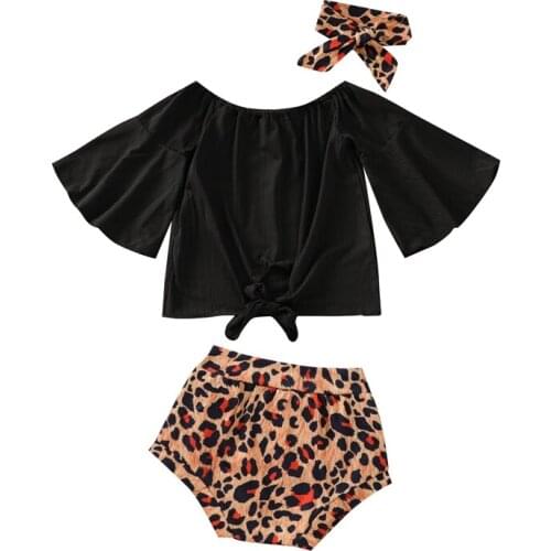 Infant Bady Girl Flared Short Sleeves + Shorts + Bow Headband Sunflower Flower Print High Waist Version Summer Clothing