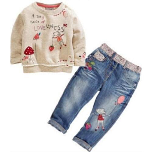 Children Girl Clothing Sets Kids Girls Shirts Clothes Clothing Cartoon Shirt + Cowboy Pant Suit Kids Costume For Girls TZ30