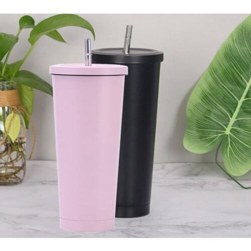 750ML Double Layers Stainless Steel Insulated Mug With Lid And Straw Coffee Mug Drink Travel Cup Vacuum Flask Metal Cup