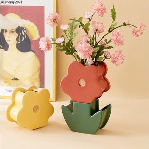 European-style Ceramic Vase Creative Geometric Flower Arranging Device Living Room Dining Table Dried Flower Decora Flower Vase