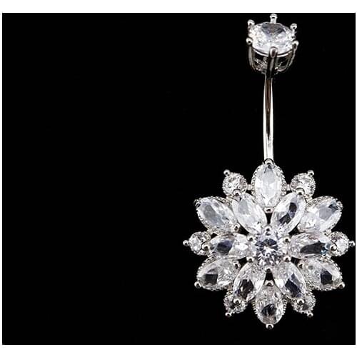 925 Sterling Silver Body Jewelry Sangger Flower Chrysanthemum Belly Button Rings Piercing Navel Bars Fashion Prom Accessories